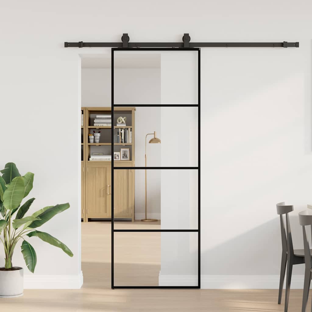 Porta Scorrevole con Ferramenta Nera 76x205 cm in Vetro ESG | homemem39