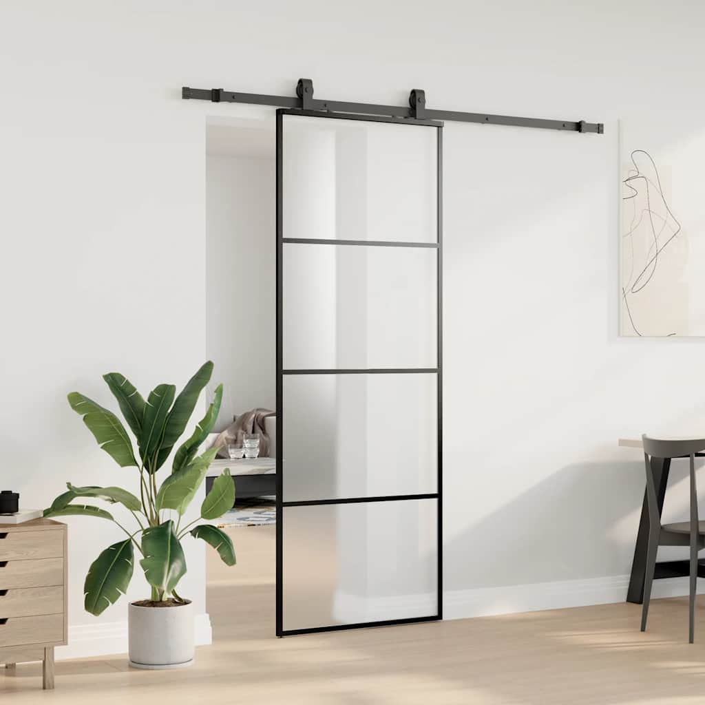 Porta Scorrevole con Ferramenta Nera 76x205 cm in Vetro ESG | homemem39