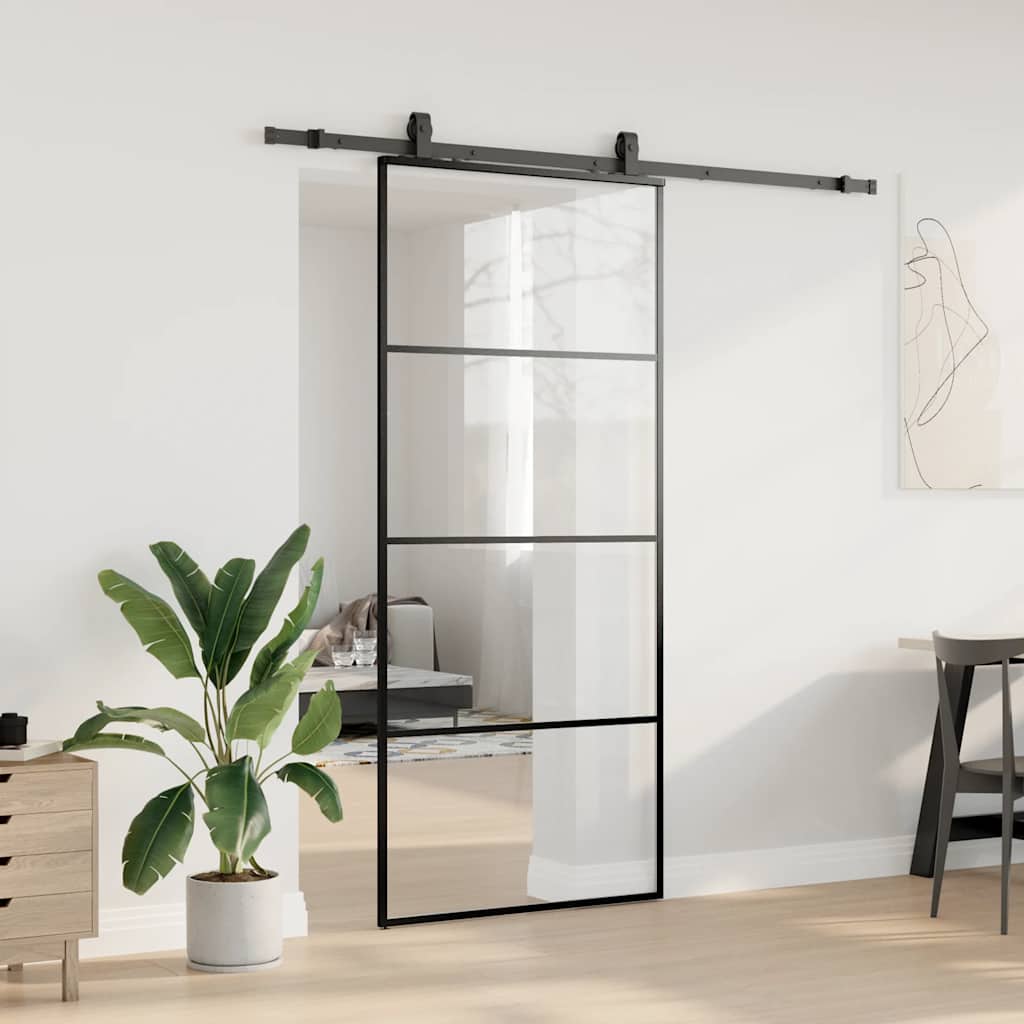 Porta Scorrevole con Ferramenta Nera 90x205 cm in Vetro ESG | homemem39