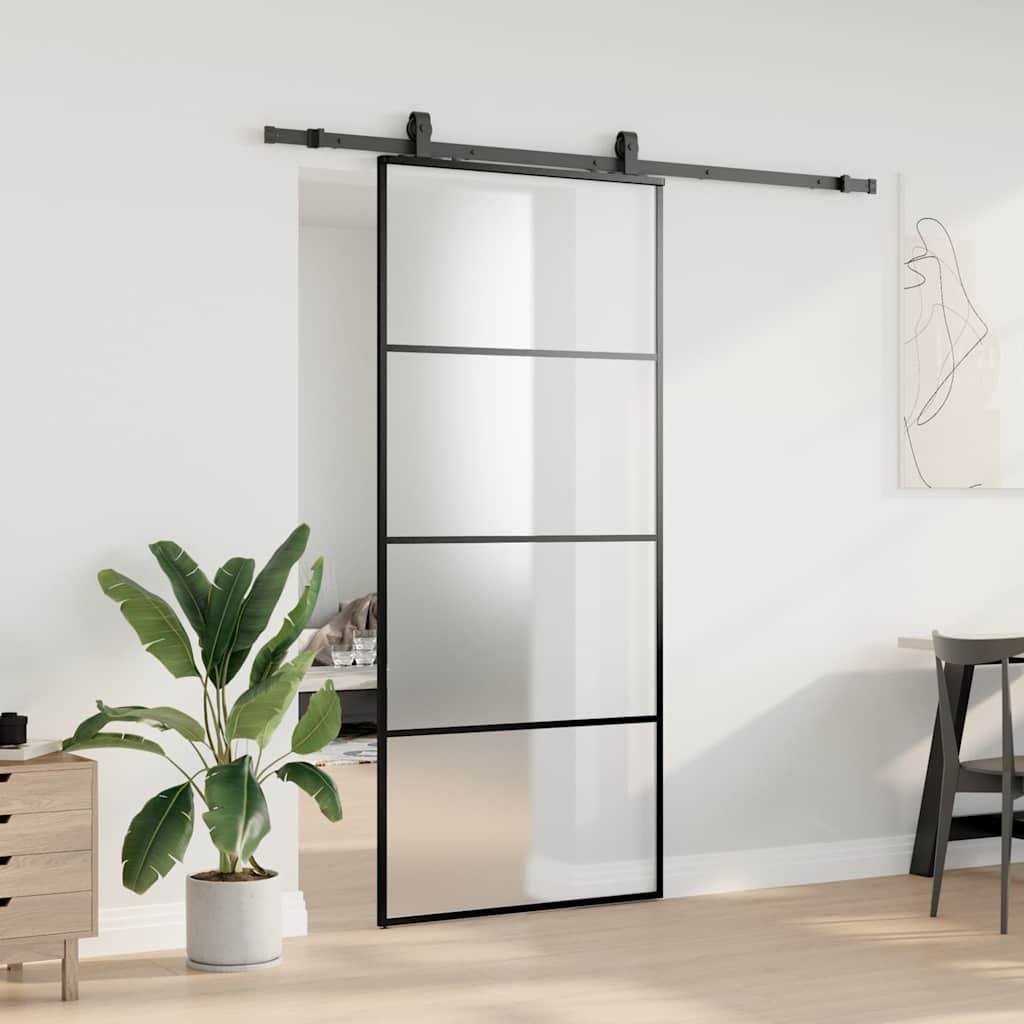 Porta Scorrevole con Ferramenta Nera 90x205 cm in Vetro ESG | homemem39