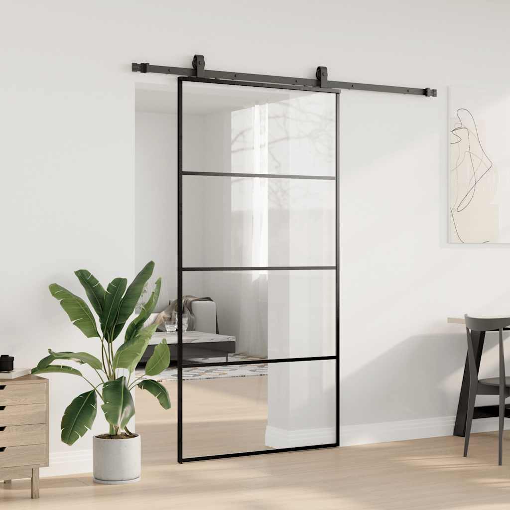 Porta Scorrevole con Ferramenta Nera 102,5x205 cm in Vetro ESG | homemem39