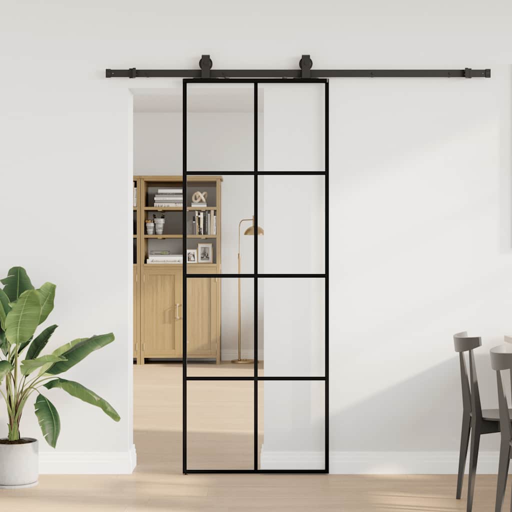 Porta Scorrevole con Ferramenta Nera 76x205 cm in Vetro ESG | homemem39