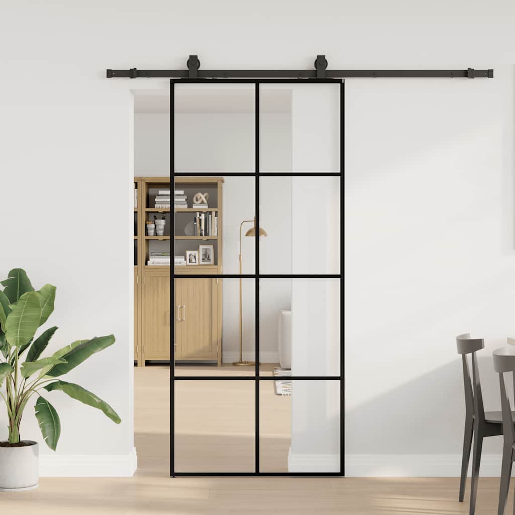 Porta Scorrevole con Ferramenta Nera 90x205 cm in Vetro ESG | homemem39