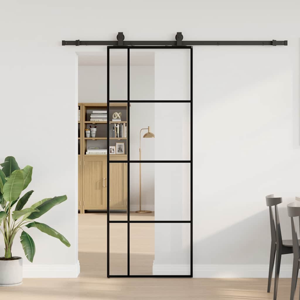 Porta Scorrevole con Ferramenta Nera 76x205 cm in Vetro ESG | homemem39