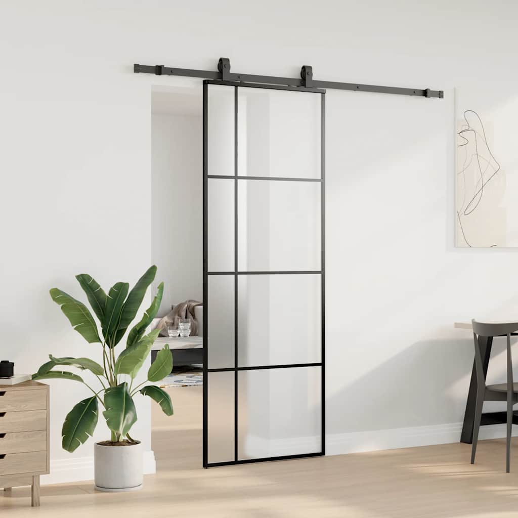 Porta Scorrevole con Ferramenta Nera 76x205 cm in Vetro ESG | homemem39