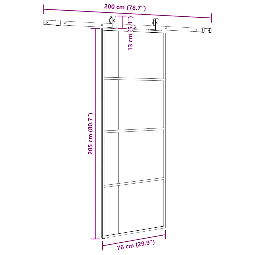 Porta Scorrevole con Ferramenta Nera 76x205 cm in Vetro ESG | homemem39