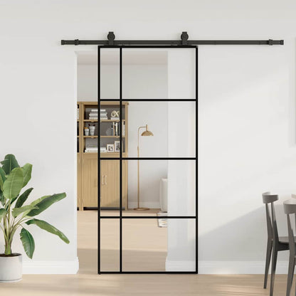 Porta Scorrevole con Ferramenta Nera 90x205 cm in Vetro ESG