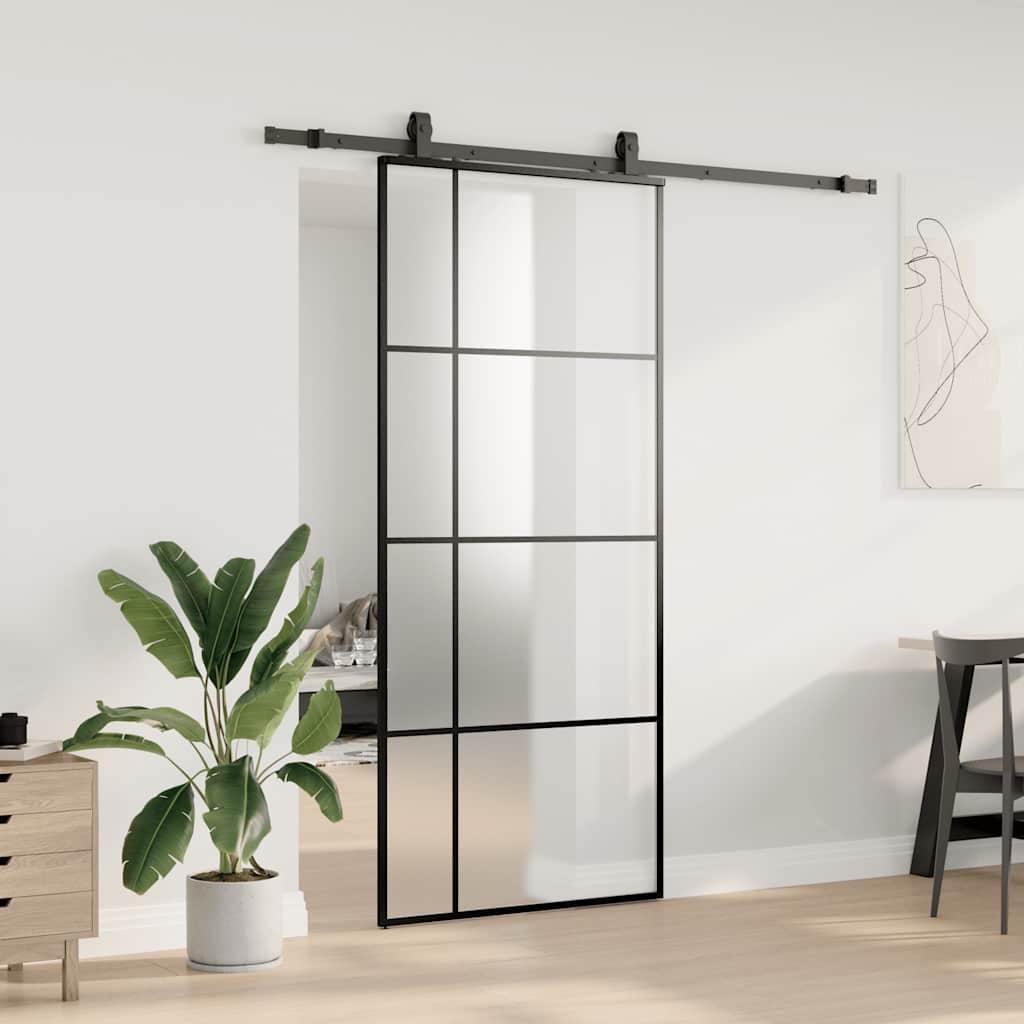 Porta Scorrevole con Ferramenta Nera 90x205 cm in Vetro ESG | homemem39