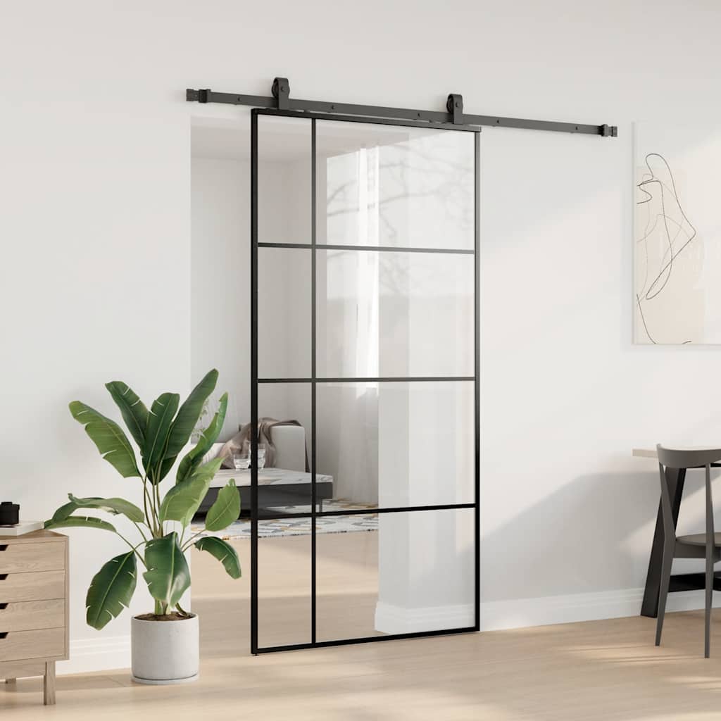 Porta Scorrevole con Ferramenta Nera 102,5x205 cm in Vetro ESG | homemem39