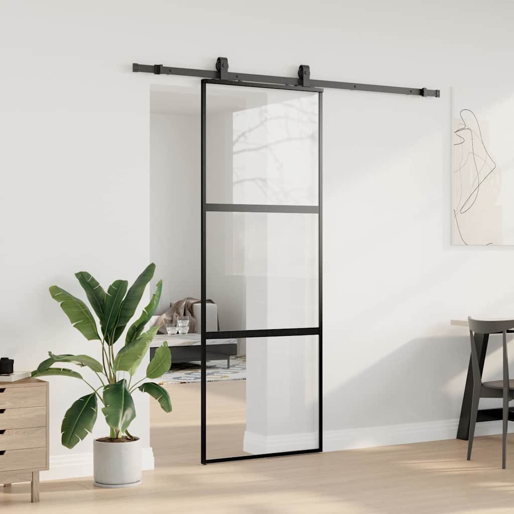 Porta Scorrevole Set Ferramenta Nera 76x205 cm Vetro Temperato | homemem39