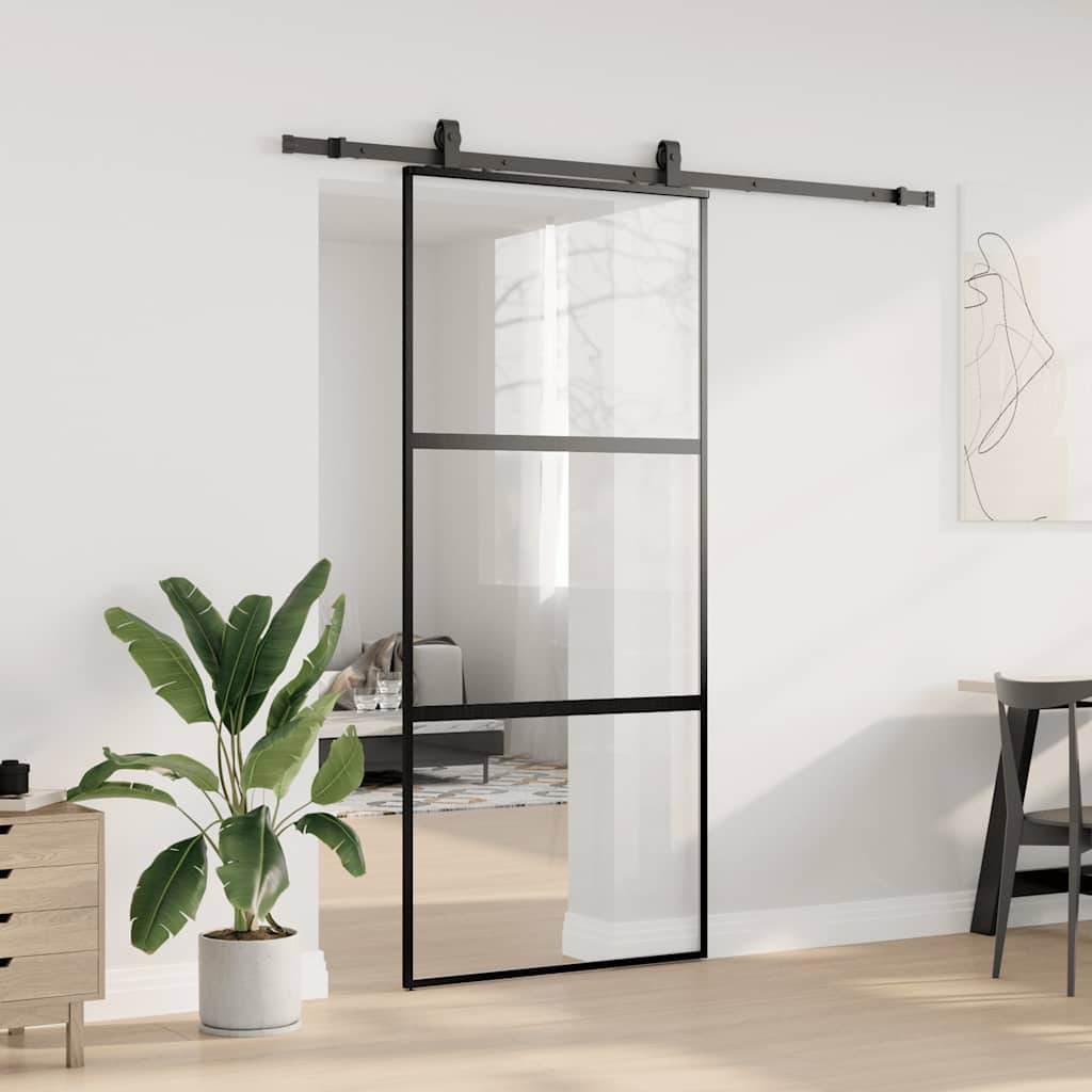 Porta Scorrevole Set Ferramenta Nera 90x205 cm Vetro Temperato | homemem39