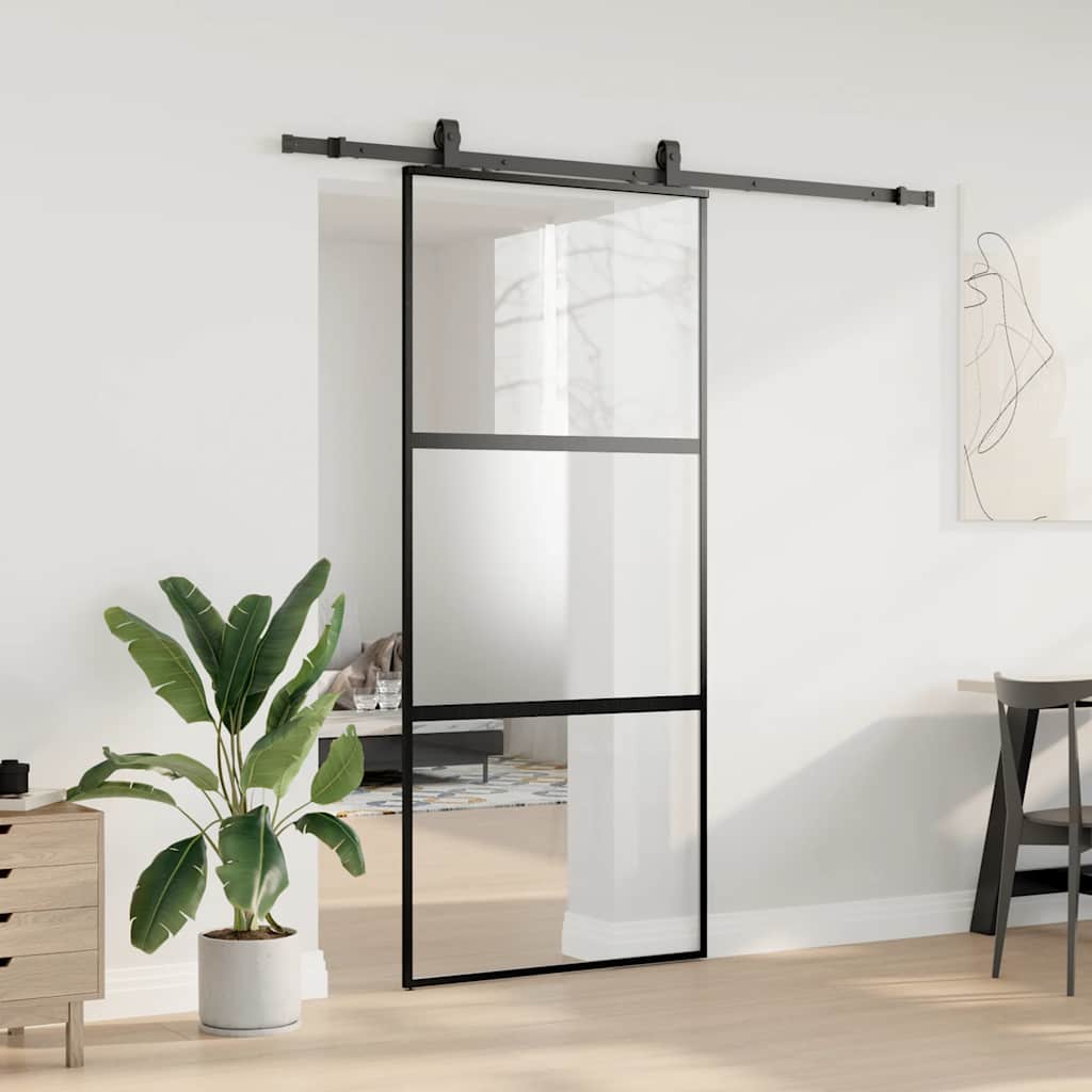 Porta Scorrevole Set Ferramenta Nera 90x205 cm Vetro Temperato | homemem39