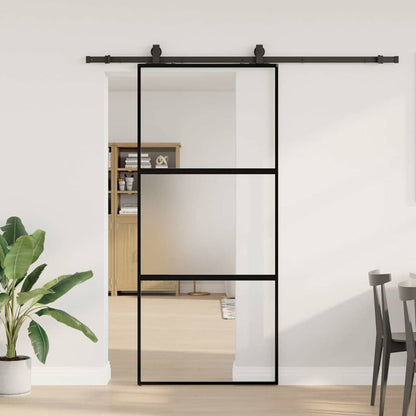 Porta Scorrevole Set Ferramenta Nera 90x205 cm Vetro Temperato | homemem39