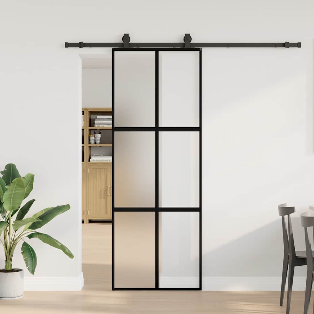 Porta Scorrevole Set Ferramenta Nera 76x205 cm Vetro Temperato | homemem39