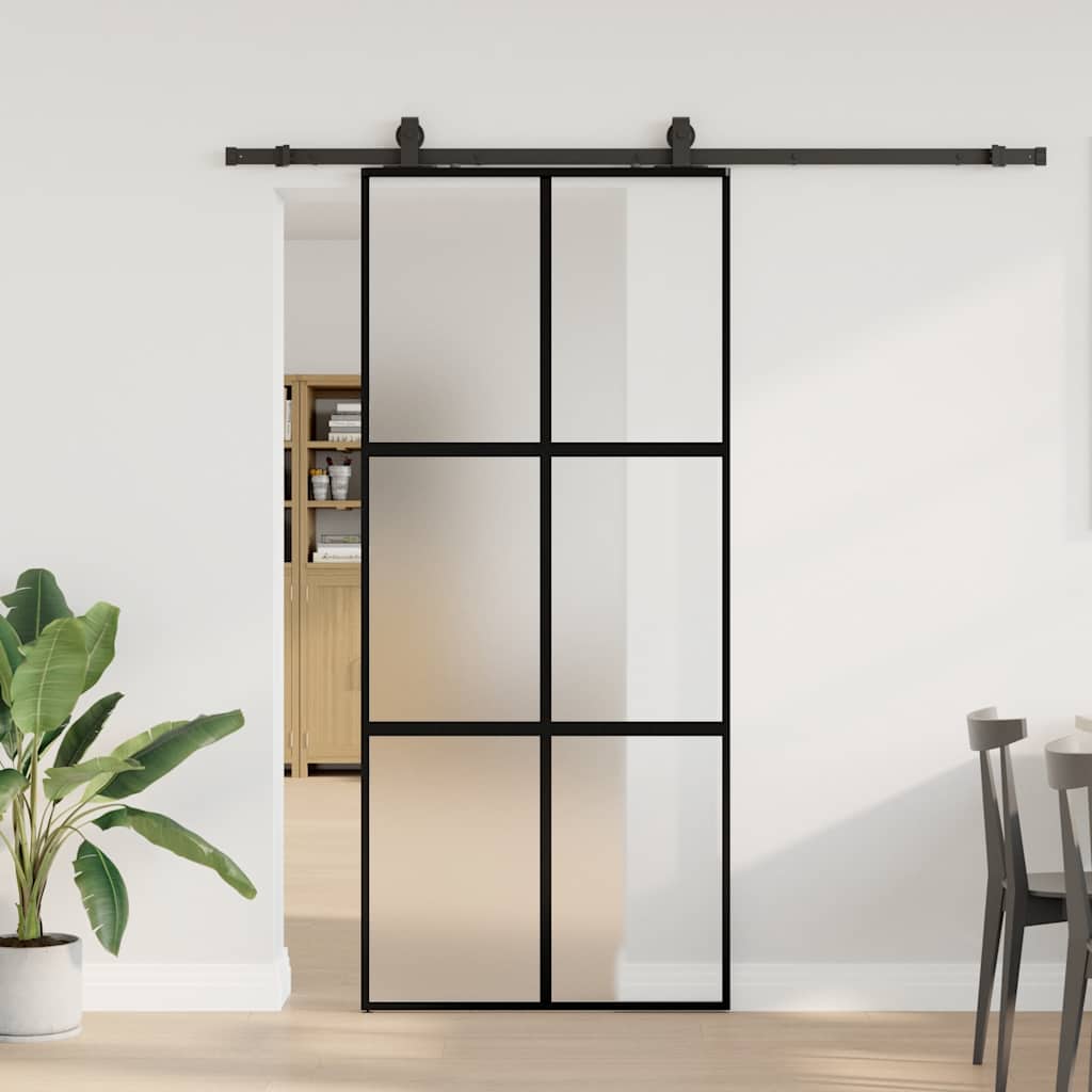 Porta Scorrevole Set Ferramenta Nera 90x205 cm Vetro Temperato | homemem39