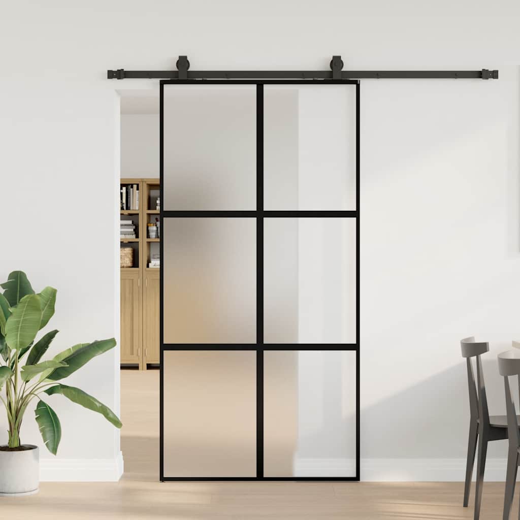 Porta Scorrevole Ferramenta Nera 102,5x205 cm Vetro Temperato | homemem39