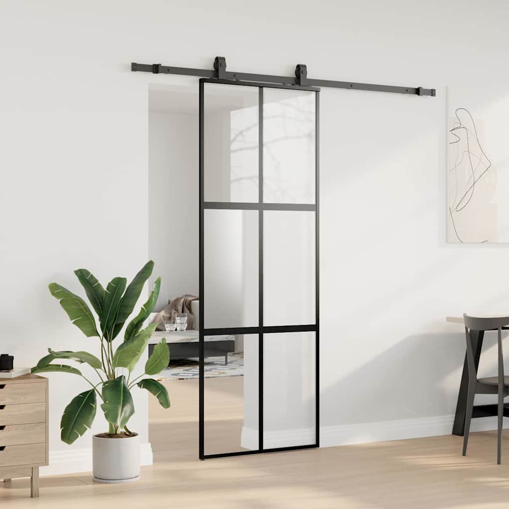 Porta Scorrevole Set Ferramenta Nera 76x205 cm Vetro Temperato | homemem39