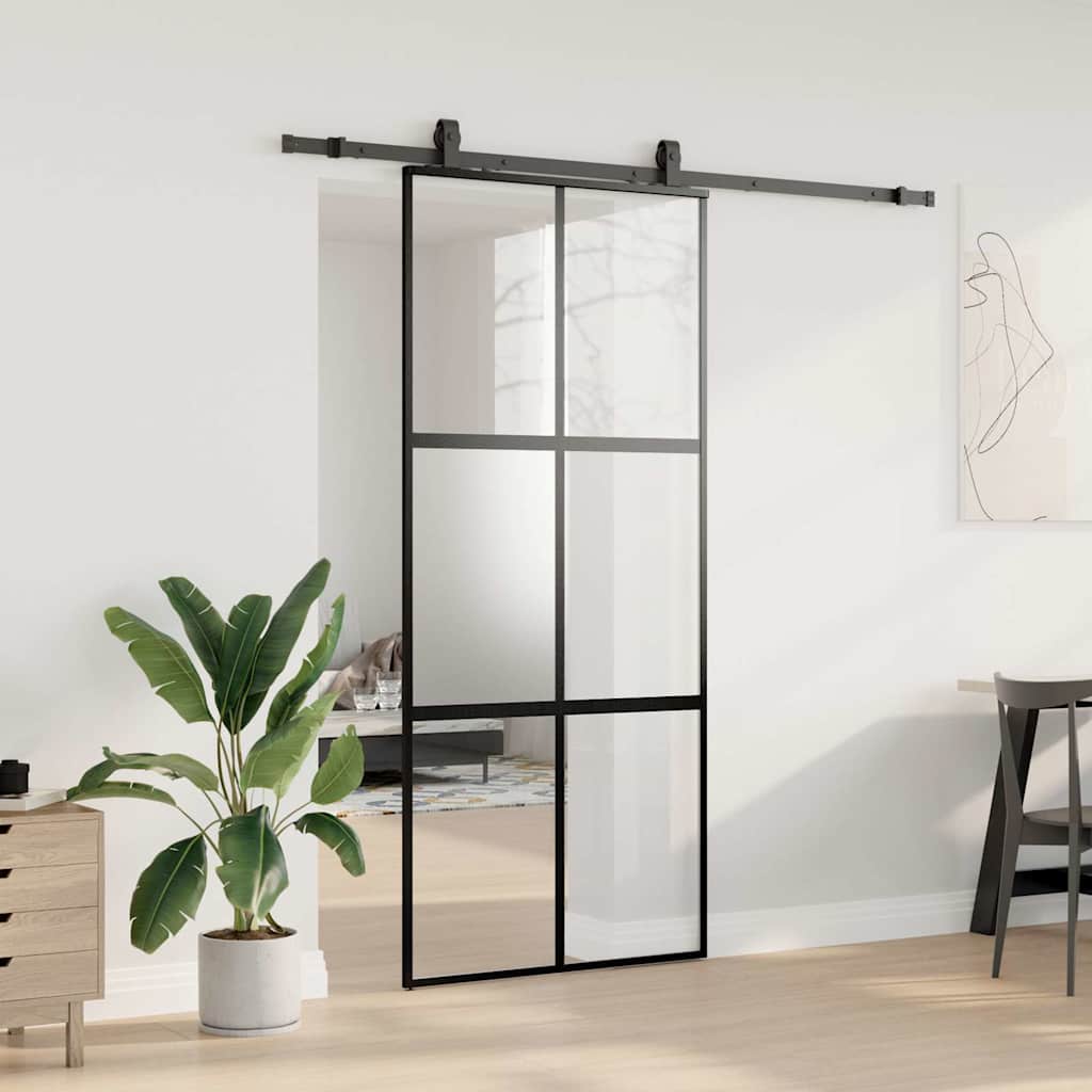 Porta Scorrevole Set Ferramenta Nera 90x205 cm Vetro Temperato | homemem39