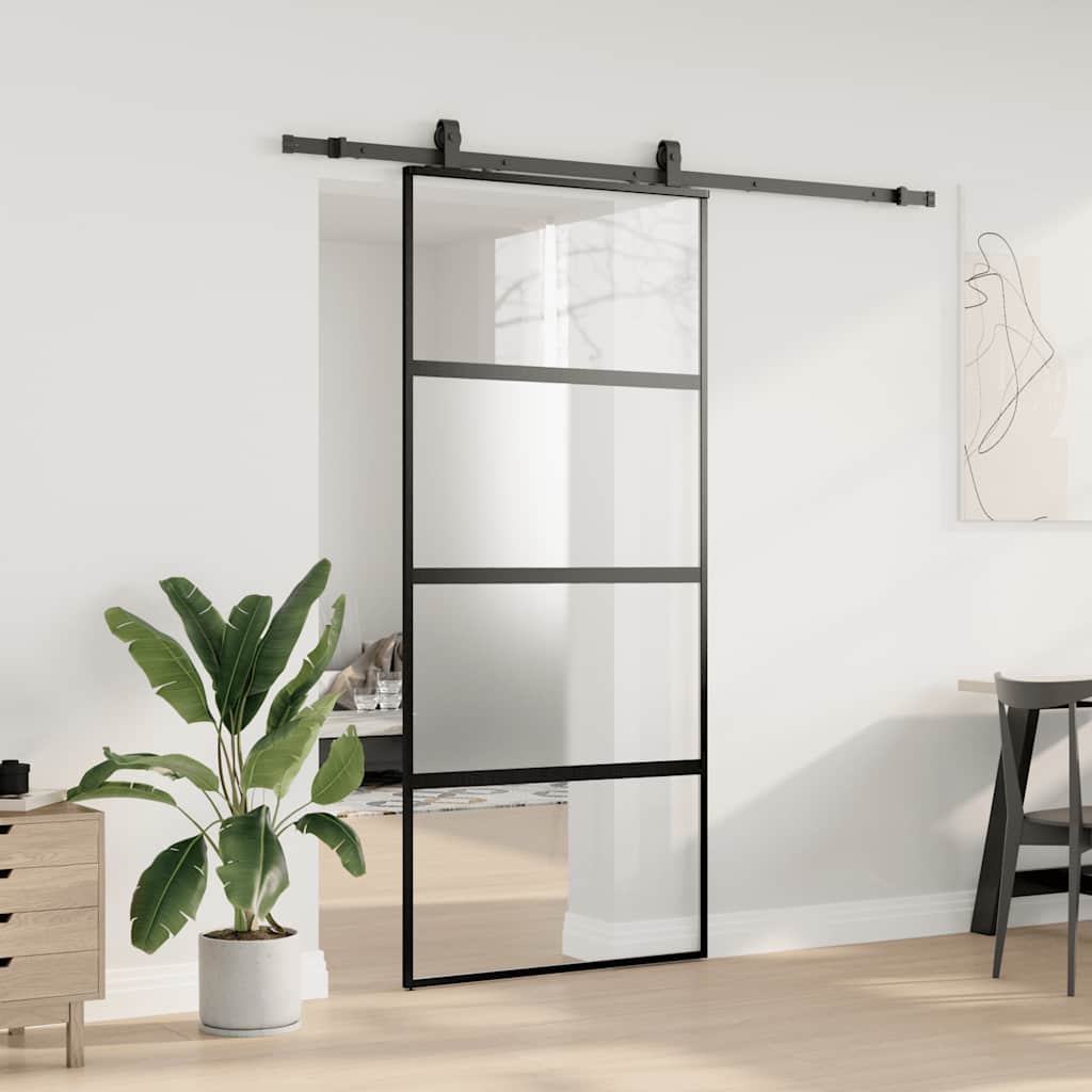 Porta Scorrevole Set Ferramenta Nera 90x205 cm Vetro Temperato | homemem39
