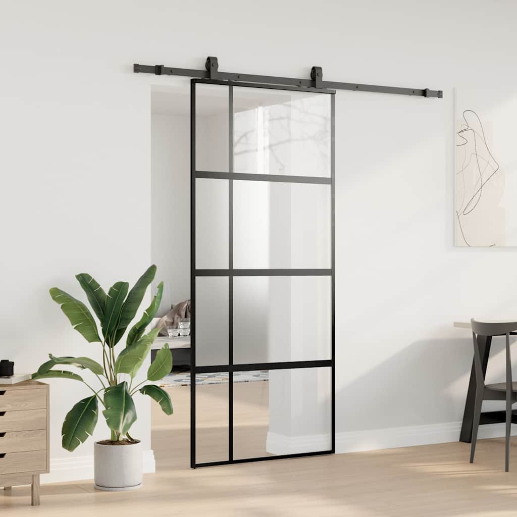 Porta Scorrevole Set Ferramenta Nera 90x205 cm Vetro Temperato | homemem39