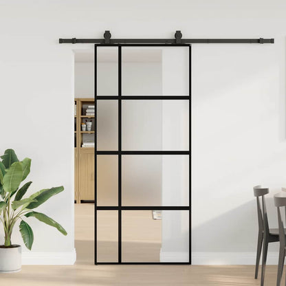 Porta Scorrevole Set Ferramenta Nera 90x205 cm Vetro Temperato | homemem39