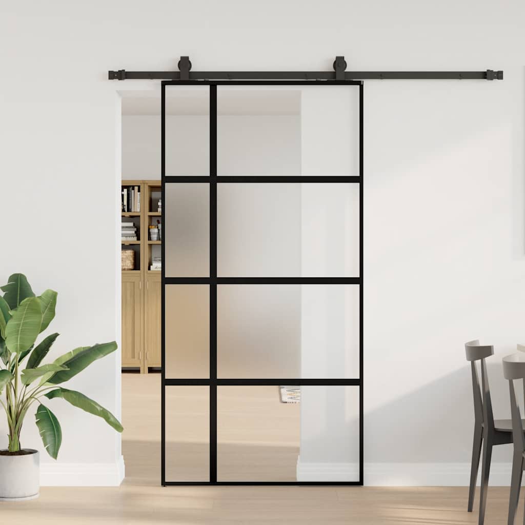 Porta Scorrevole Ferramenta Nera 102,5x205 cm Vetro Temperato
