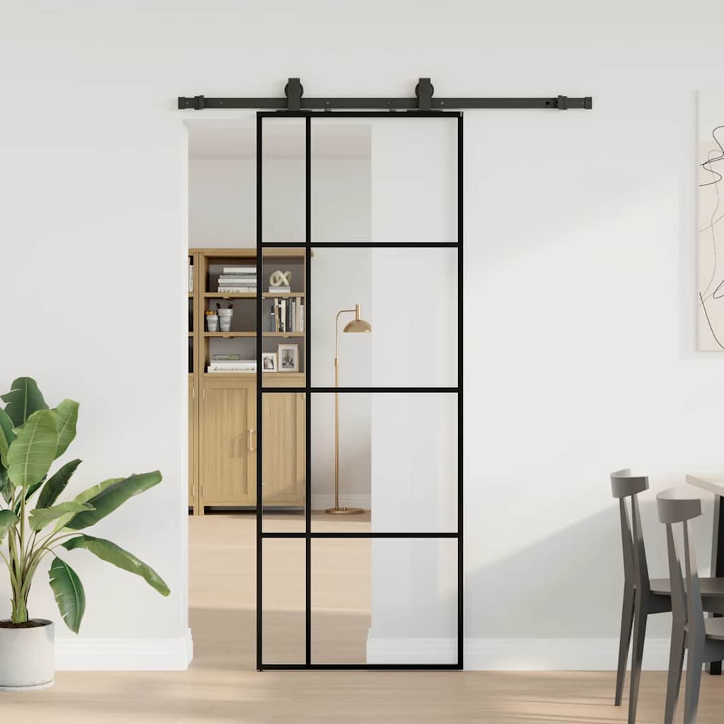 Porta Scorrevole con Ferramenta Nera 76x205 cm in Vetro ESG | homemem39