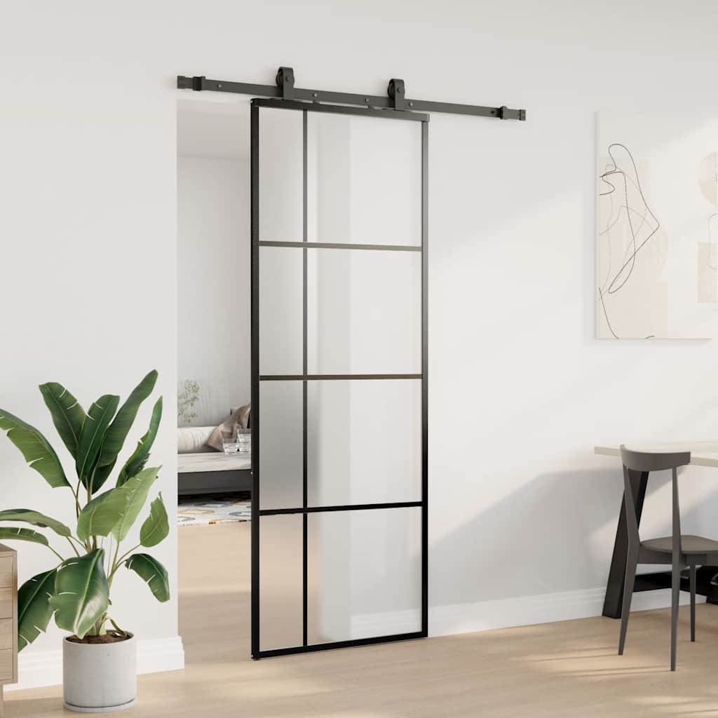 Porta Scorrevole con Ferramenta Nera 76x205 cm in Vetro ESG | homemem39