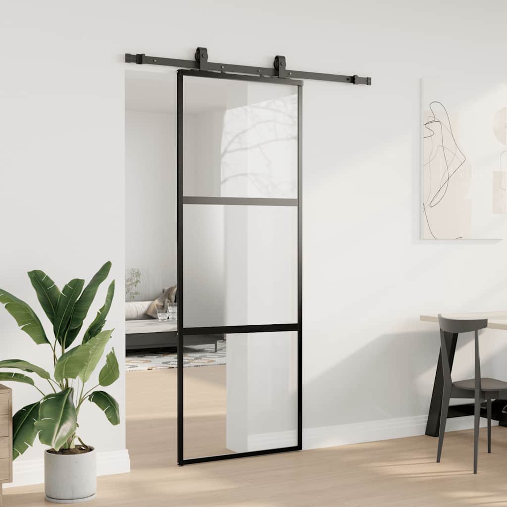 Porta Scorrevole Set Ferramenta Nera 76x205 cm Vetro Temperato | homemem39