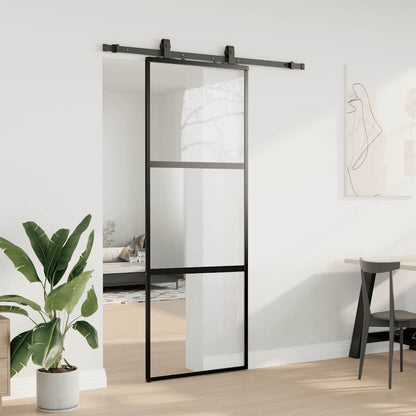 Porta Scorrevole Set Ferramenta Nera 76x205 cm Vetro Temperato | homemem39