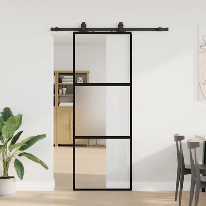 Porta Scorrevole Set Ferramenta Nera 76x205 cm Vetro Temperato | homemem39