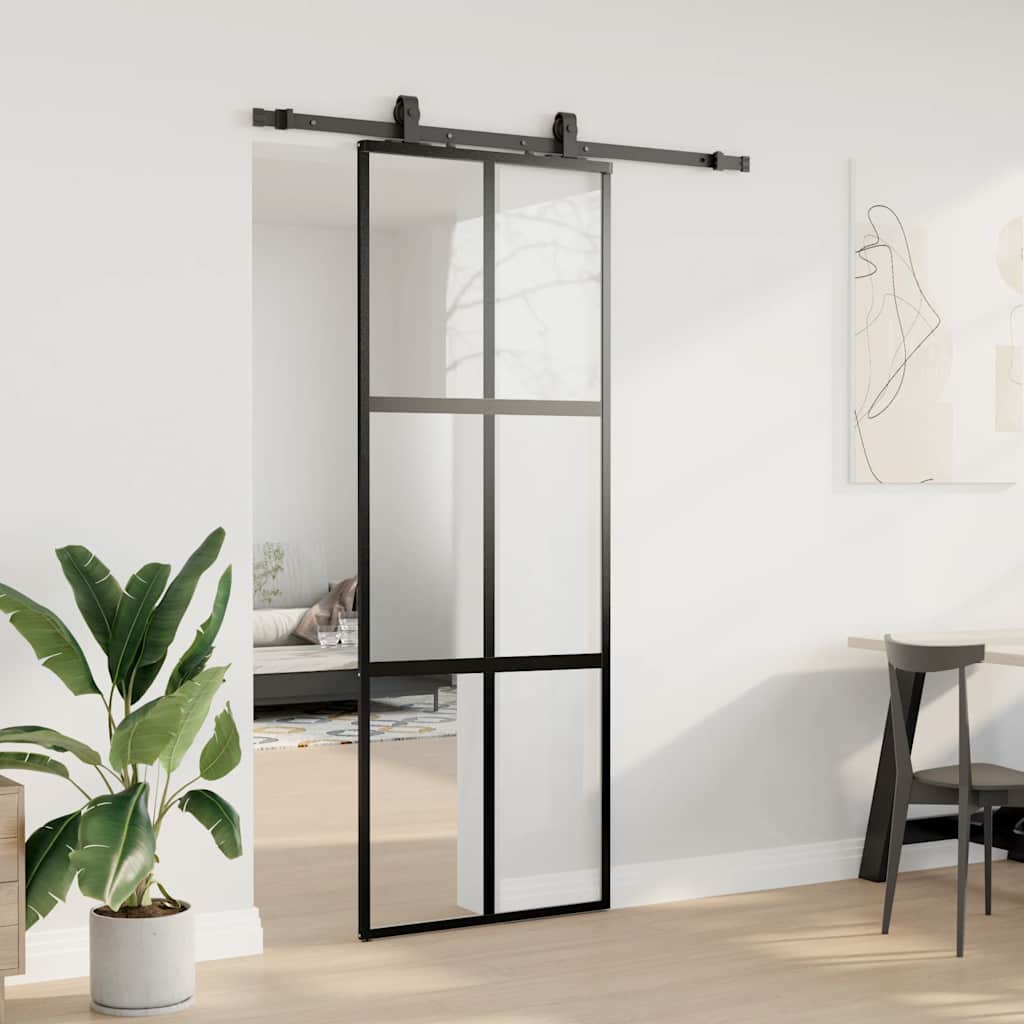 Porta Scorrevole Set Ferramenta Nera 76x205 cm Vetro Temperato | homemem39