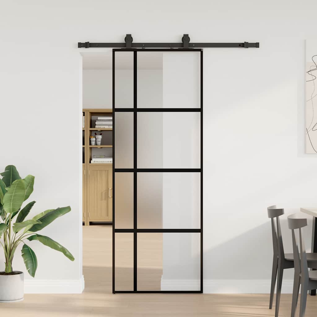 Porta Scorrevole Set Ferramenta Nera 76x205 cm Vetro Temperato | homemem39