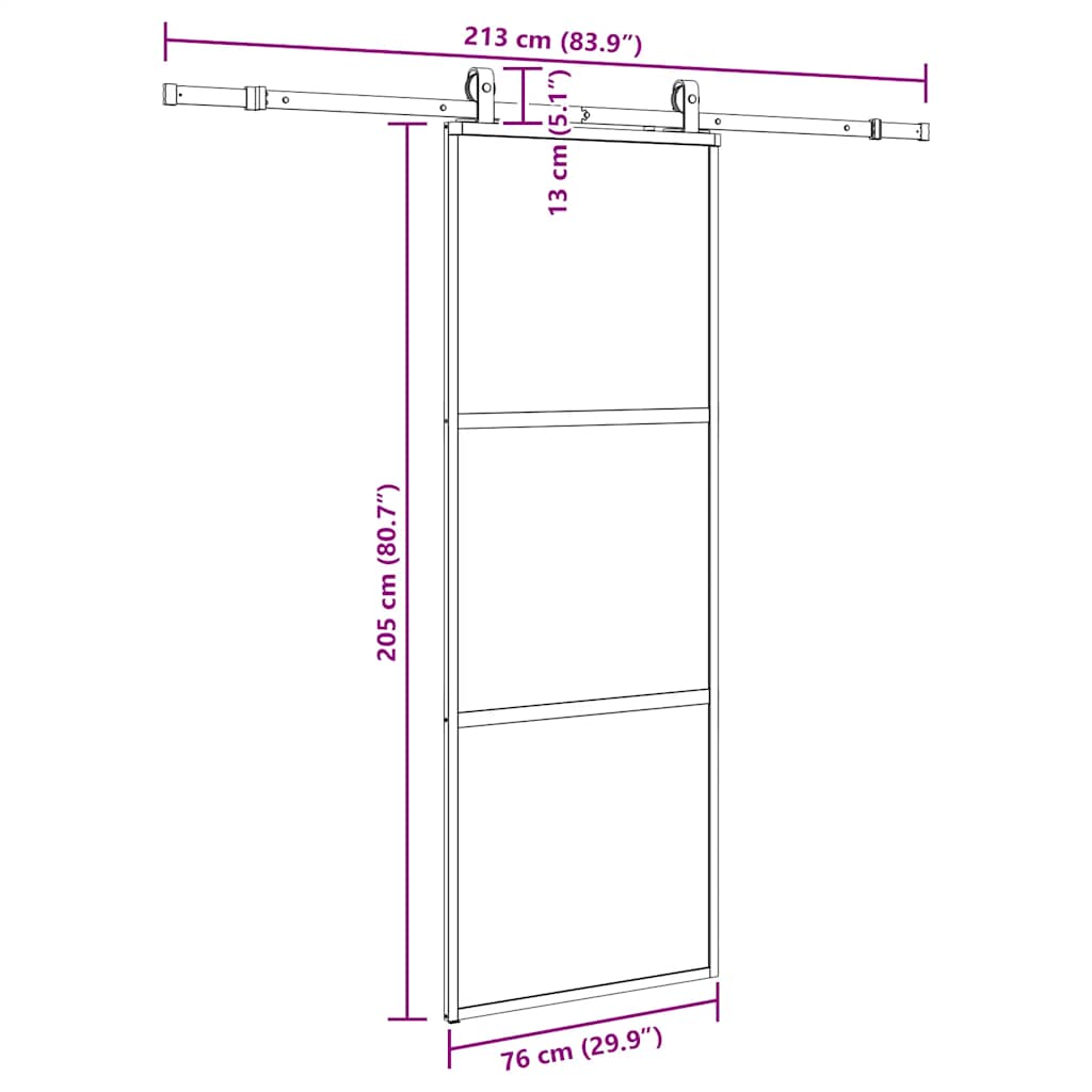 Porta Scorrevole Set Ferramenta Nera 76x205 cm Vetro Temperato | homemem39