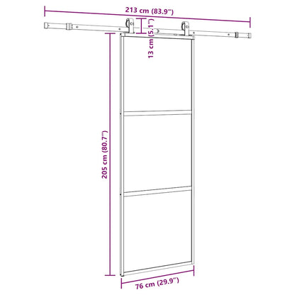 Porta Scorrevole Set Ferramenta Nera 76x205 cm Vetro Temperato | homemem39