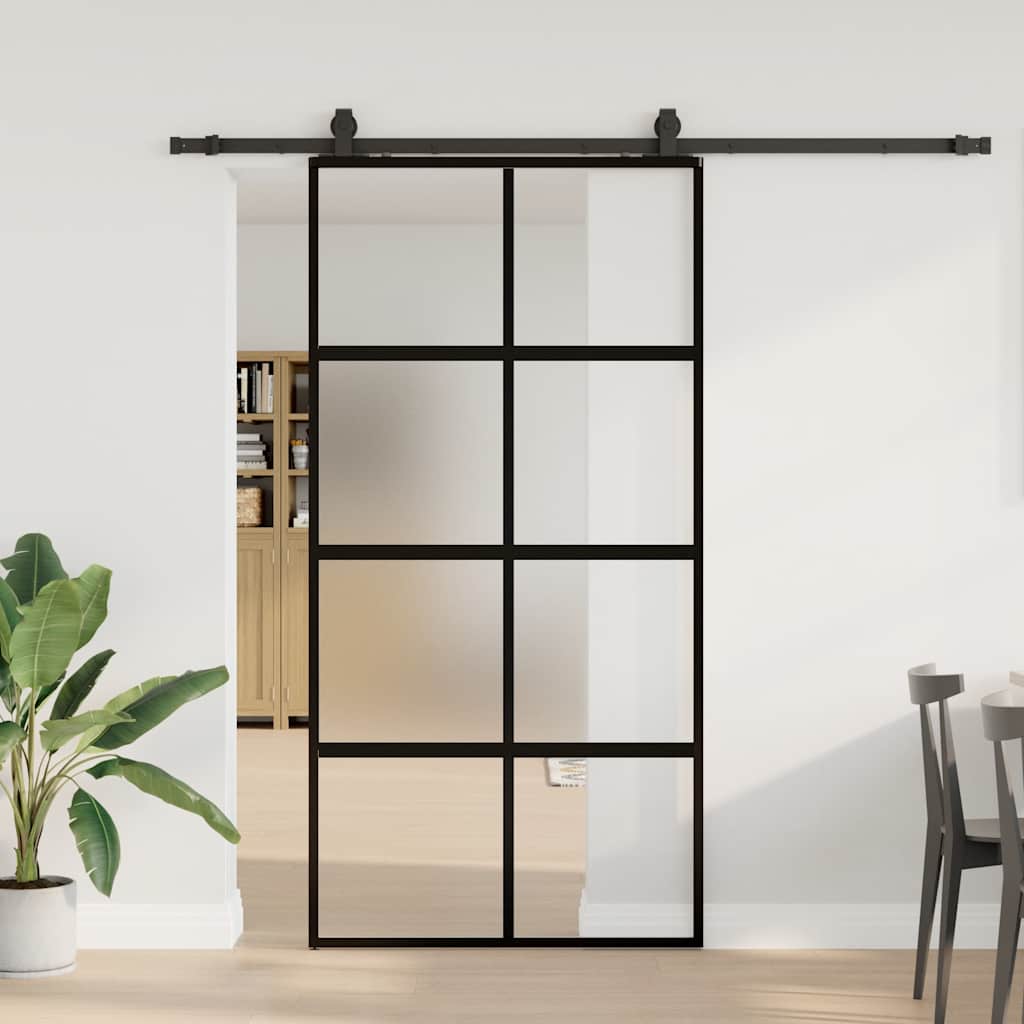 Porta Scorrevole Ferramenta Nera 102,5x205 cm Vetro Temperato | homemem39
