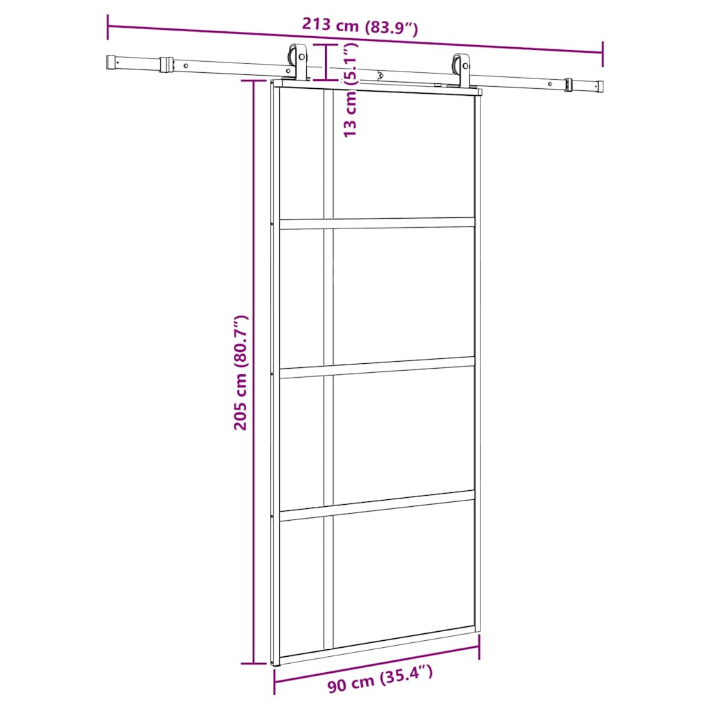 Porta Scorrevole Set Ferramenta Nera 90x205 cm Vetro Temperato | homemem39