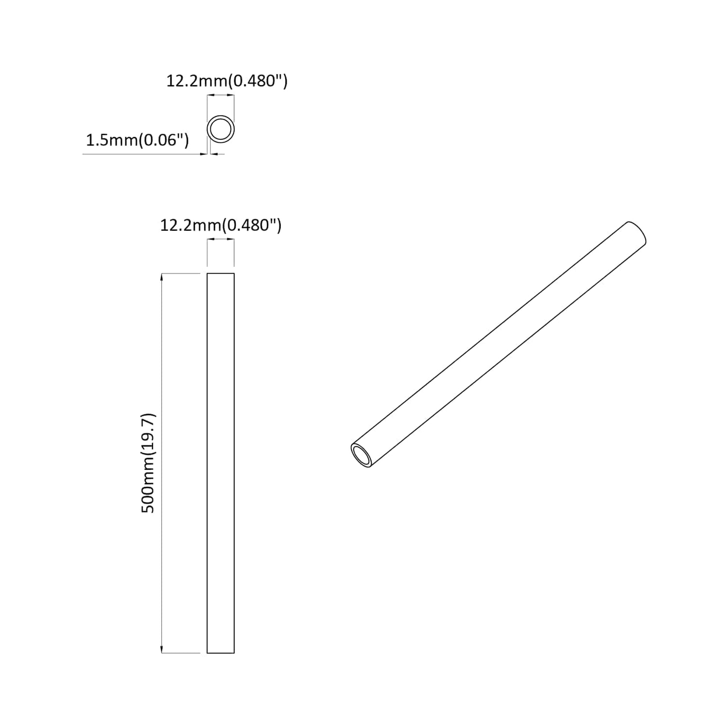 Tubo PVC 12 pcs Bianco 12,2 x 1,8 x 500 mm Mterialpp e PE