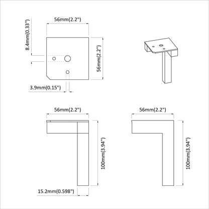 Piedi in piedi 12 pcs Nero 57 x 57 x 100 mm Ferro