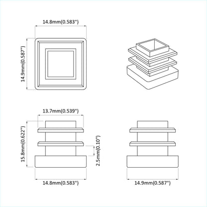 Tappi terminali 12 pcs Nero 15 x 15 x 15 mm PP