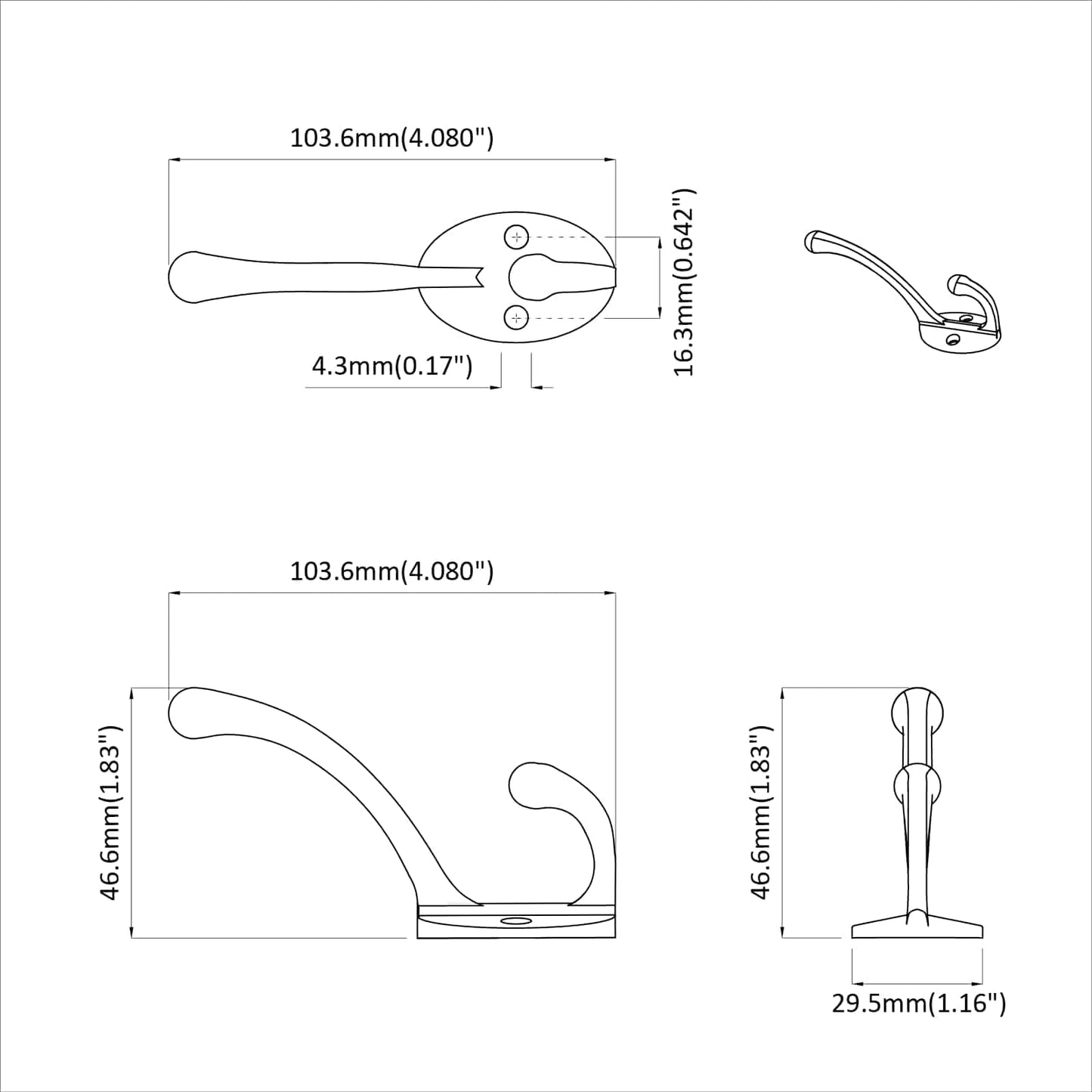 Gancio per vestiti 346 pcs Nero 102 x 29 x 47mm Lega di Zinco