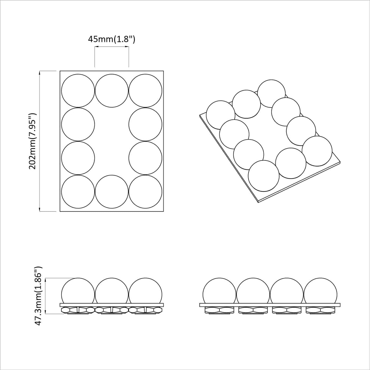 Luci per Specchio 2 pcs Bianco 4.5 x 4.5 x 4.8 cm Plastica