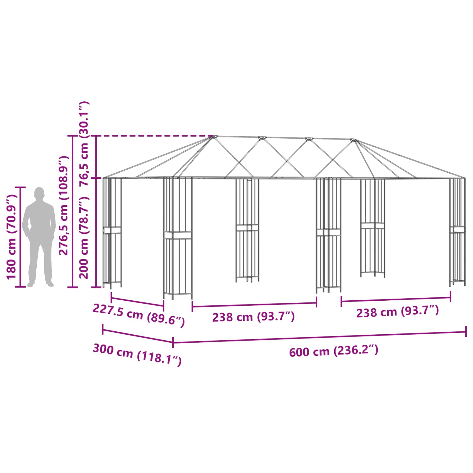 Struttura Gazebo 6 x 3 m Nero Acciaio | homemem39