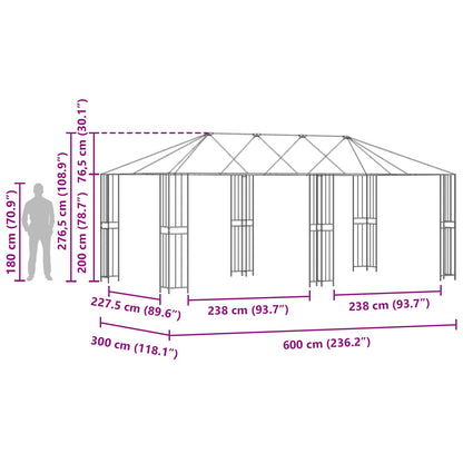 Struttura Gazebo 6 x 3 m Nero Acciaio | homemem39