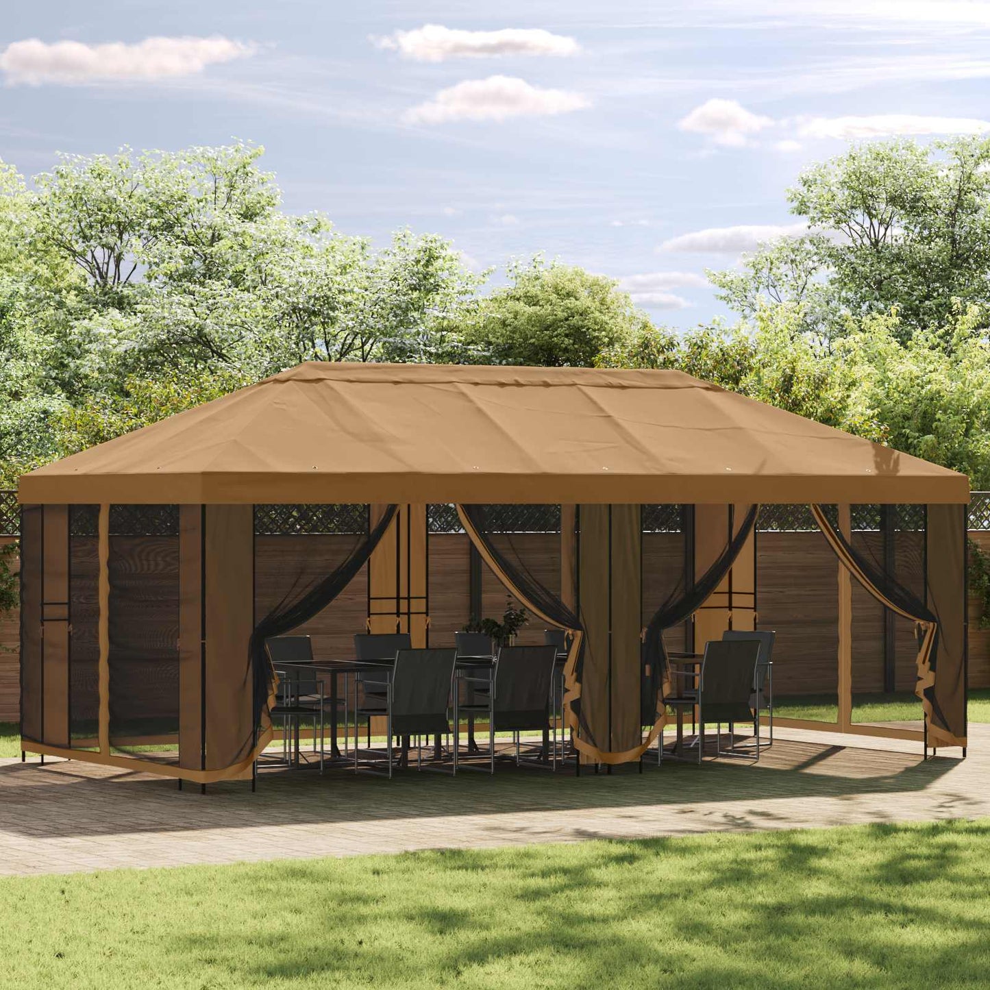 Gazebo con pareti laterali 6 x 3 m Beige Poliestere e Acciaio