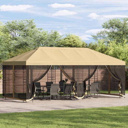 Gazebo da giardino 6 x 3 m Crema Poliestere e Acciaio 190 gsm