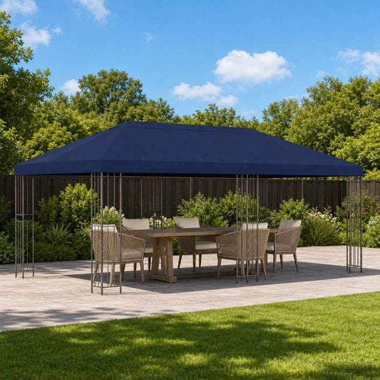 Gazebo da giardino 6 x 3 m Blu Poliestere e Acciaio 190 gsm