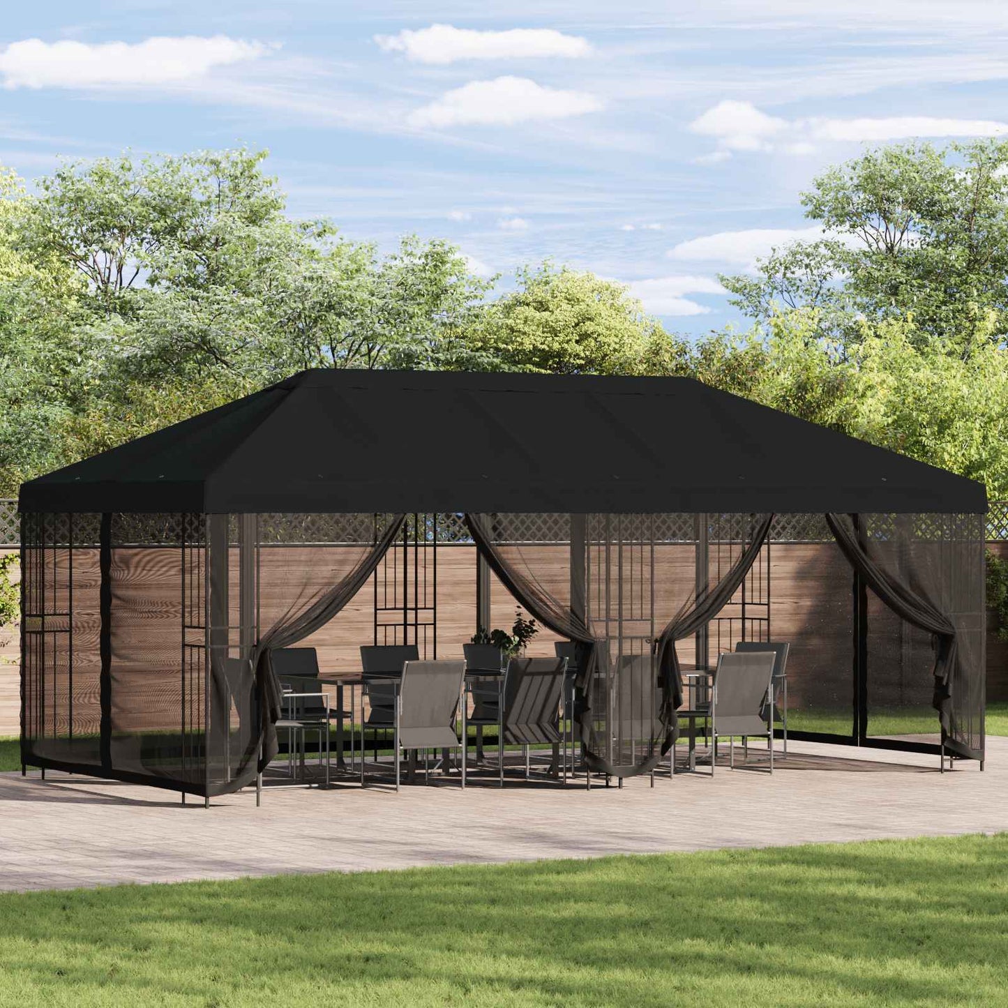 Gazebo con pareti laterali 6 x 3 m Nero Poliestere e Acciaio | homemem39