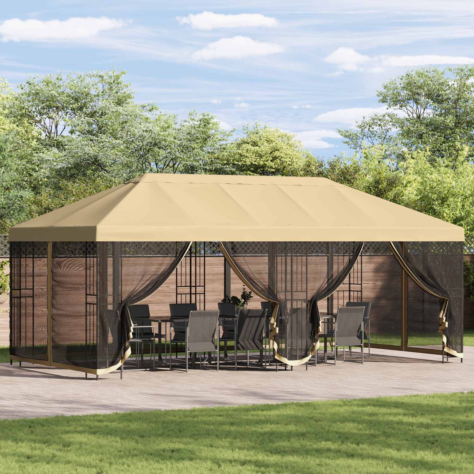 Gazebo con pareti laterali 6 x 3 m Crema Poliestere e Acciaio | homemem39