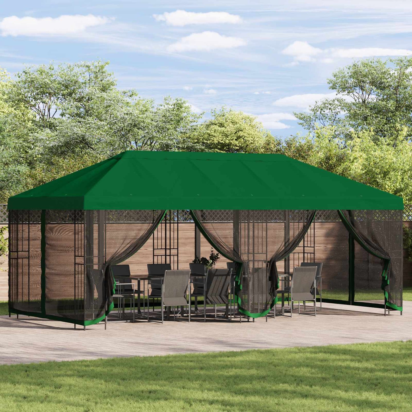 Gazebo con pareti laterali 6 x 3 m Verde Poliestere e Acciaio | homemem39